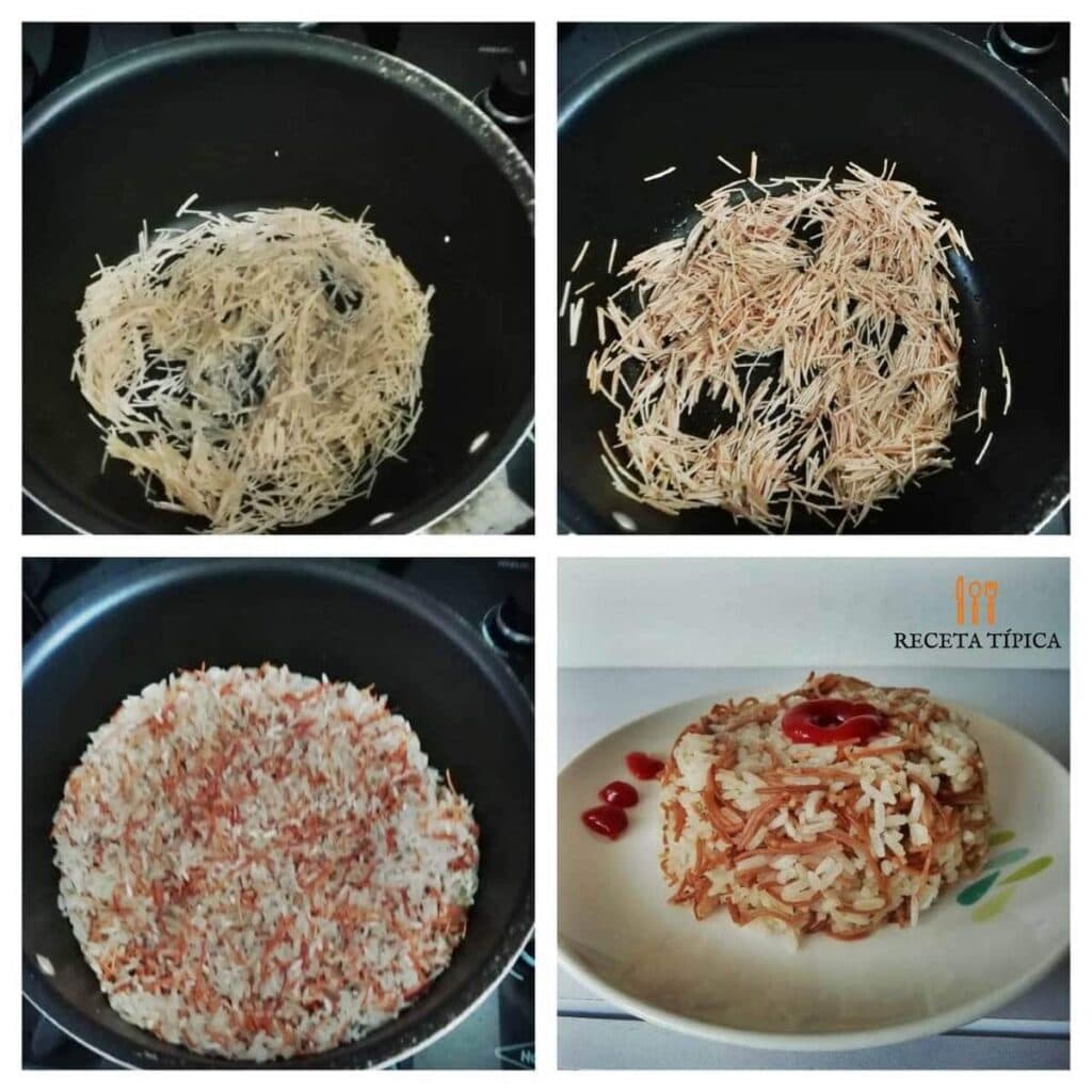 instrucciones para preparar arroz con fideos