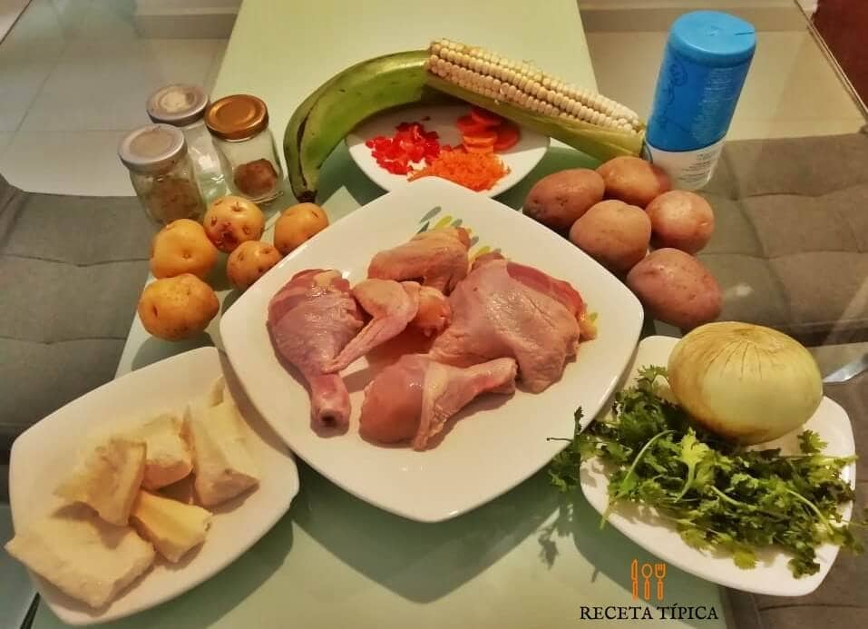 Ingredientes para preparar sancocho de gallina colombiana